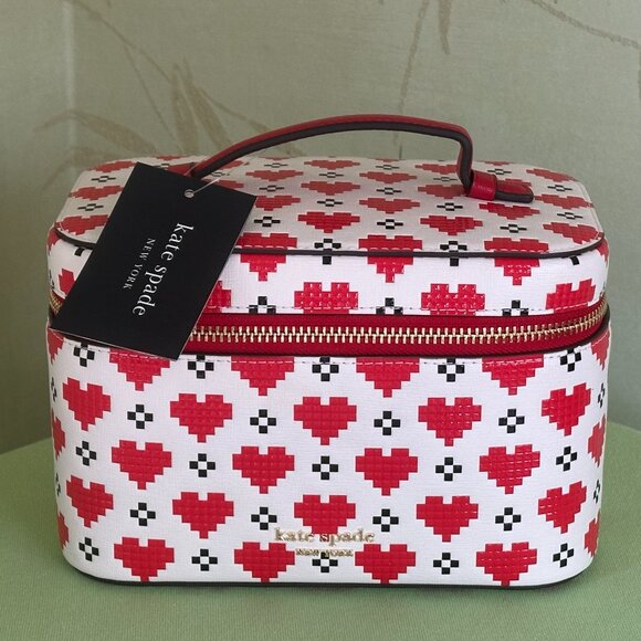 KATE SPADE DEVIN PIXEL HEARTS VANITY KIT MAKE-UP/TOILETRY CASE:NWT HEARTS - Picture 1 of 16
